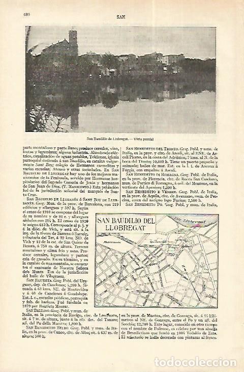 Postales: LAMINA ESPASA 18264: Plano y vista de Sant Boi de Llobregat Barcelona - Varios