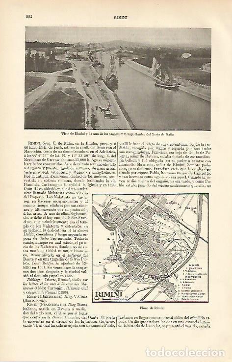 Postkarten: LAMINA ESPASA 6702: Vista y plano de Rimini Italia - Varios Autores