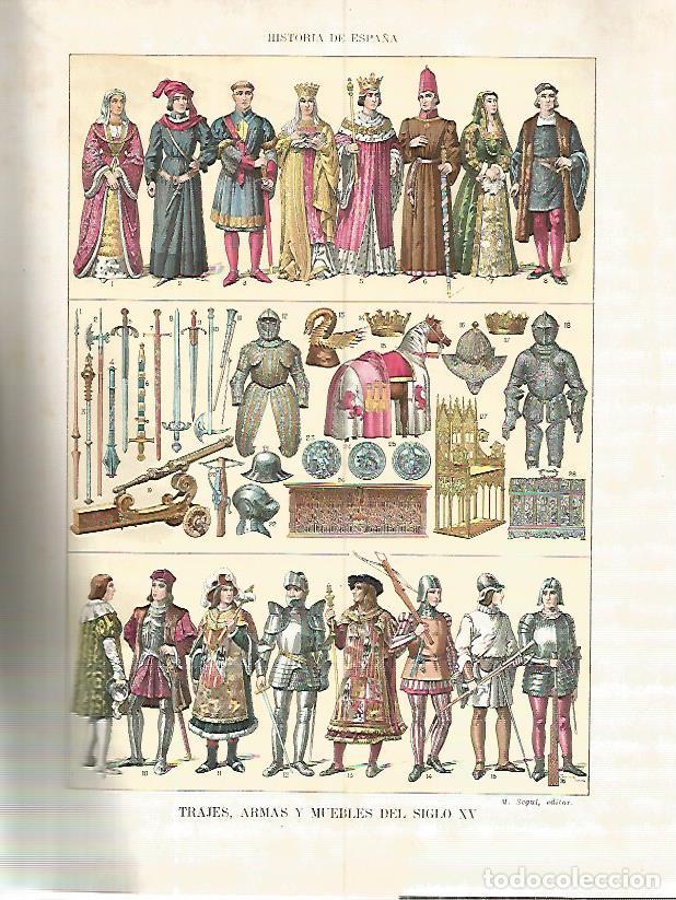 Postcards: LAMINA 4567: Trajes armas y enseres del siglo XV - Manuel Rodriguez Codola