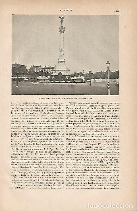 Postcards: LAMINA ESPASA 11898: La Columna de los Girondinos en Burdeos - Varios
