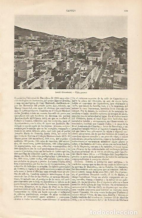 Postales: LAMINA ESPASA 19555: Vista del barrio de Sarria en Barcelona - Varios