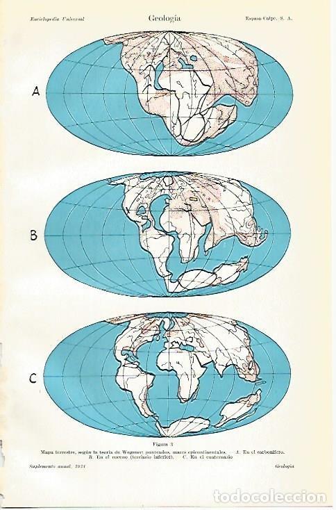 Postais: LAMINA ESPASA 822: Mapa terrestre segun la teoria de Wegener - Varios autores