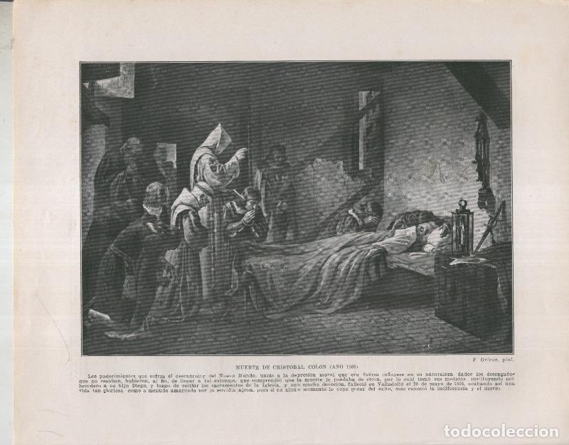 Postales: Historia de Espa&ntilde;a lamina 042: Muerte de Cristobal Colon (1506) - Varios