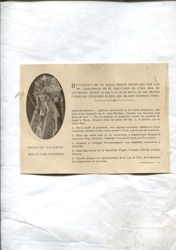 Postcards: Foto/Tarjeta: Virgen de la Gleva: Recuerdo Santa Mision 1940 -