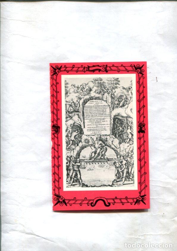 Postkarten: Lamina: Portada de la parte sexta de la Historia de America de Jeronimo Benzono dedicada a la conqui
