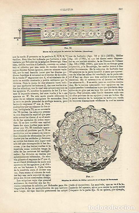 Postales: LAMINA ESPASA 14700: Maquina de calcular Leibnitz y de Muller - Varios