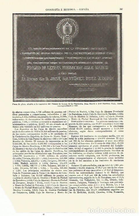 Postales: LAMINA ESPASA 21710: Placa del Premio de Letras de la Fundacion Juan March a Azorin - Varios
