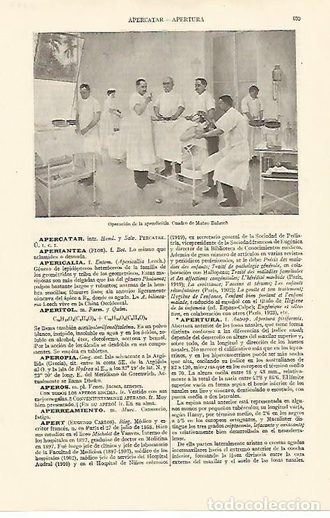 Postales: LAMINA ESPASA 10877: Operacion de la apenndicitis cuadro de M. Balasch - Varios