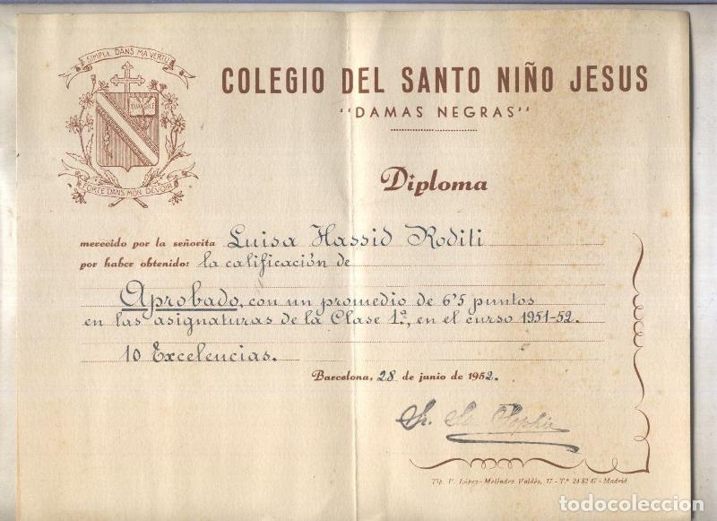 Postales: Diploma del Colegio del Santo Ni&ntilde;o Jesus; Damas Negras de Madrid - Varios