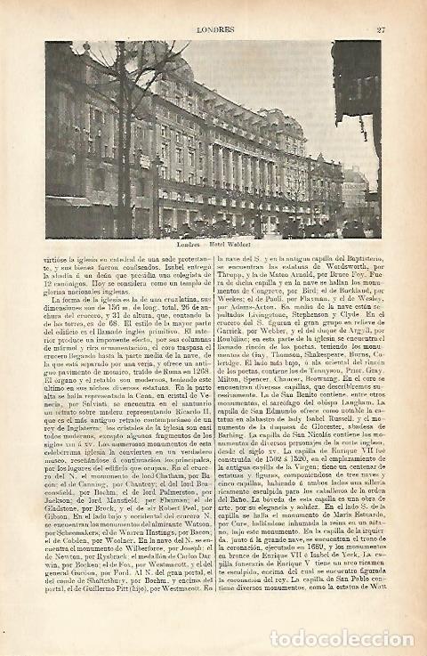 Postkarten: LAMINA ESPASA 1887: Hotel Waldorf de Londres y foto trasera del Ministerio de la Guera en Londres -