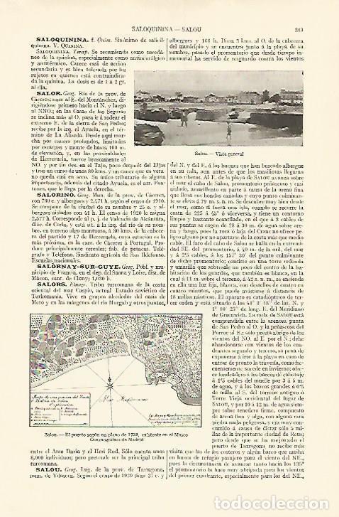 Postais: LAMINA ESPASA 18202: Salou: vista y plano del puerto de 1739 - Varios
