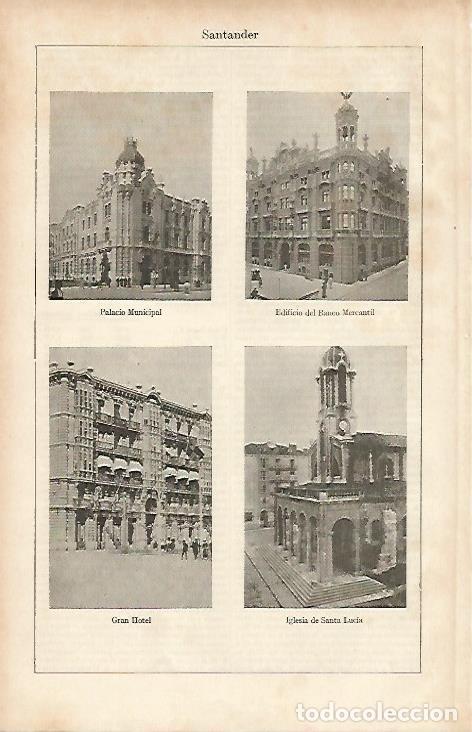 Postcards: LAMINA ESPASA 19422: Palacio Banco Mercantil Gran Hotel y Santa Lucia en Santander - Varios