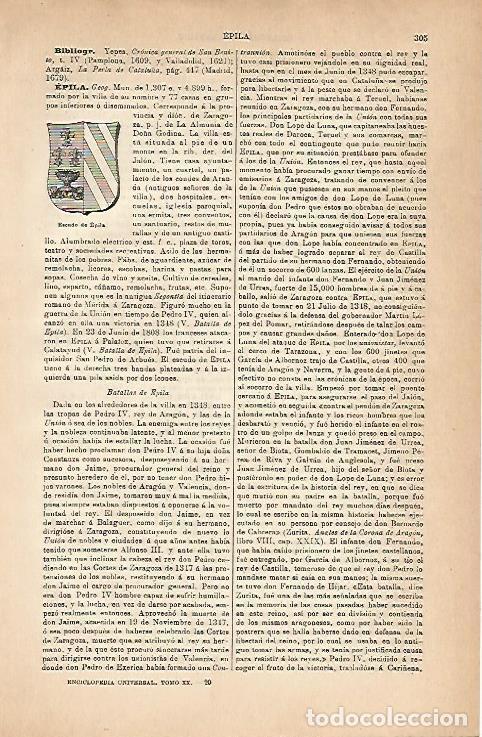 Postais: LAMINA ESPASA 18809: Escudo de Epila Zaragoza - Varios