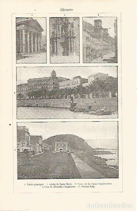 Postais: LAMINA ESPASA 11224: Vistas de Alicante - Varios