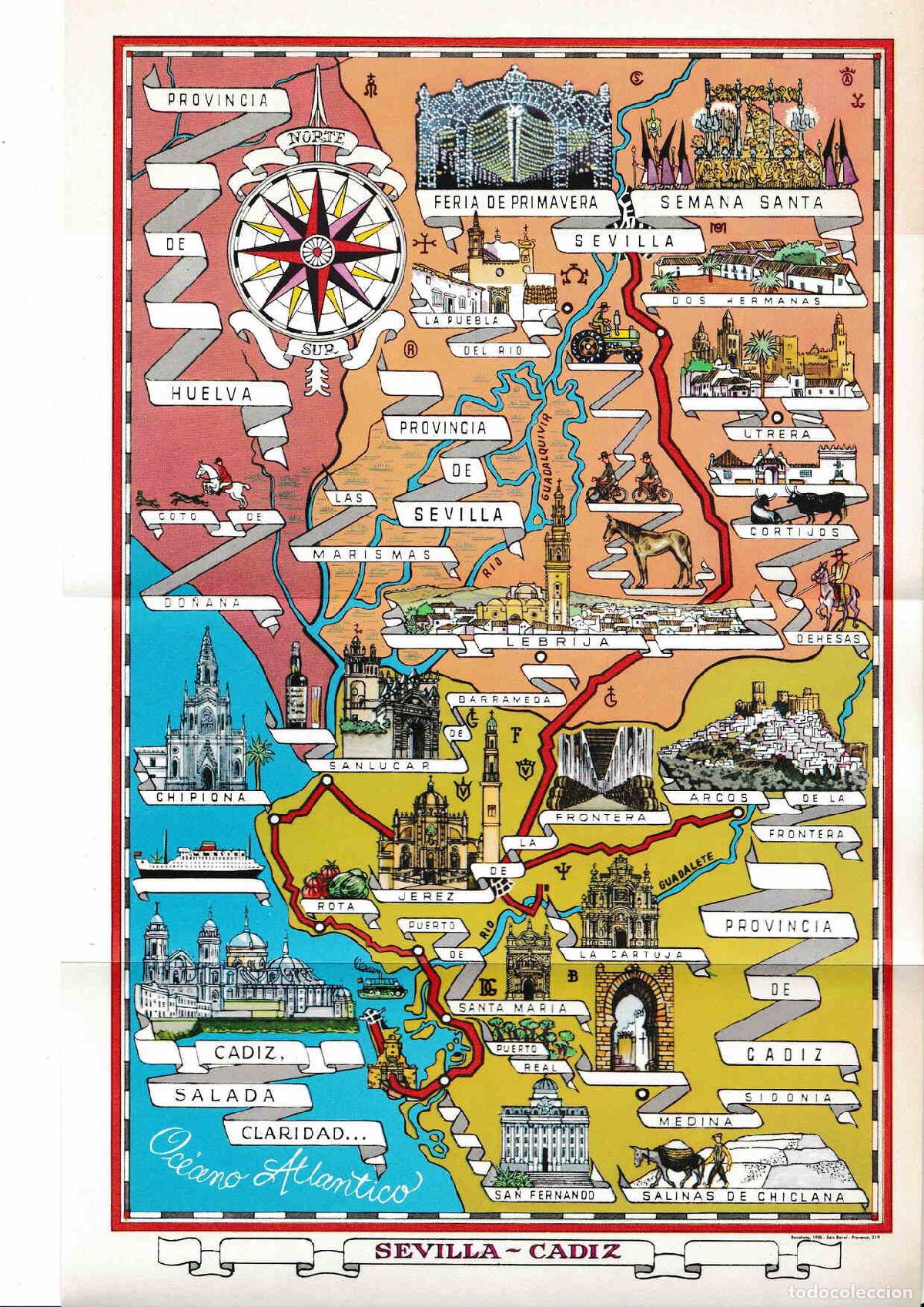 Postales: LAMINA 6540: Mapa Sevilla - Cadiz - Jose M&ordf; Peman