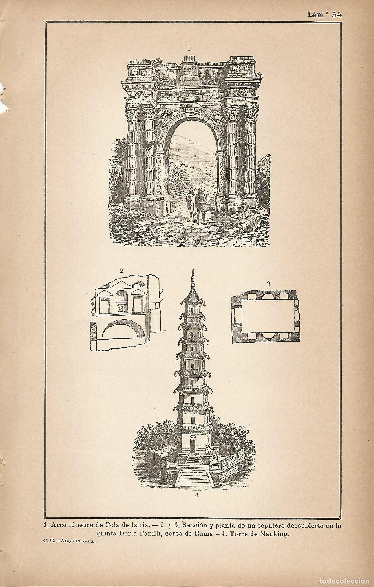 Postales: Lamina 054: Arco funebre de Pola de Istria - Supulcro de la Doria Panfili - Torre de Nanking - C&eacute;sar