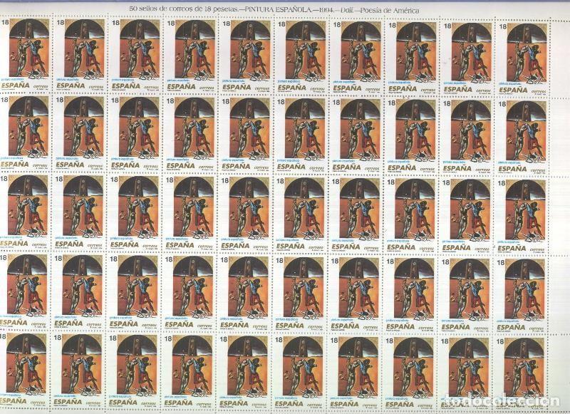Postales: Hoja 50 sellos de correos de 18 pesetas : Dali: Poesia de America - varios