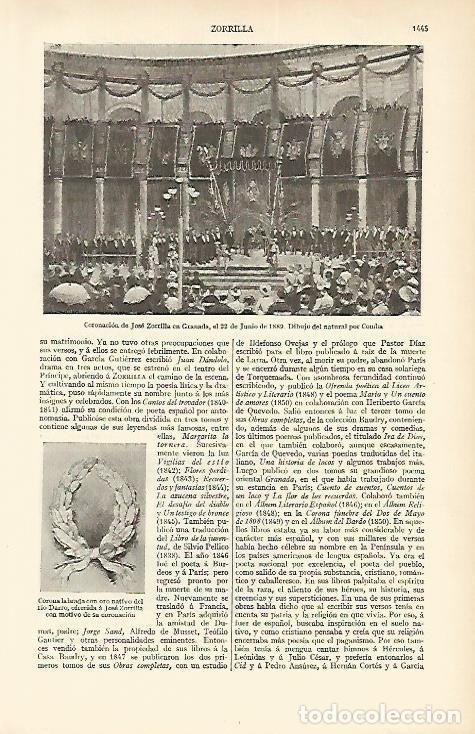Cartoline: LAMINA ESPASA 1697: Coronacion de Jose Zorrilla en Granda dibujo por Comba - Varios Autores