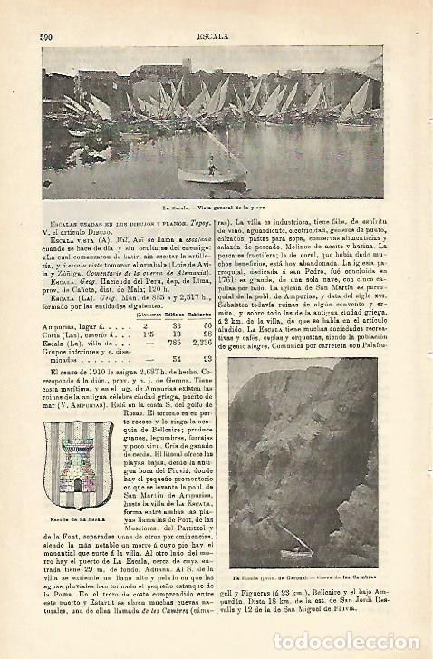 Postales: LAMINA ESPASA 16548: Escudo y vista de La Escala Girona - Varios