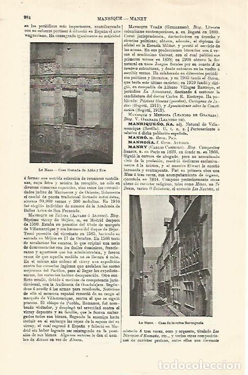 Postcards: LAMINA ESPASA 18644: Casa de Adan y Eva y Casa de la Reina en Le Mans - Varios