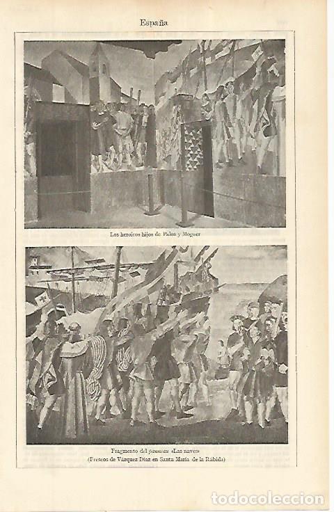 Postales: LAMINA ESPASA 22500: Los heroicos hijos de Palos y Moguer fresco de Vazquez Diaz - Varios