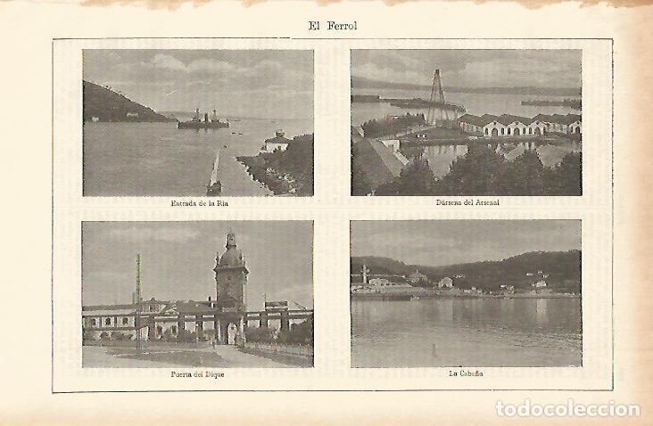 Postales: LAMINA ESPASA 2489: Vistas de El Ferrol La Coru&ntilde;a - Varios Autores