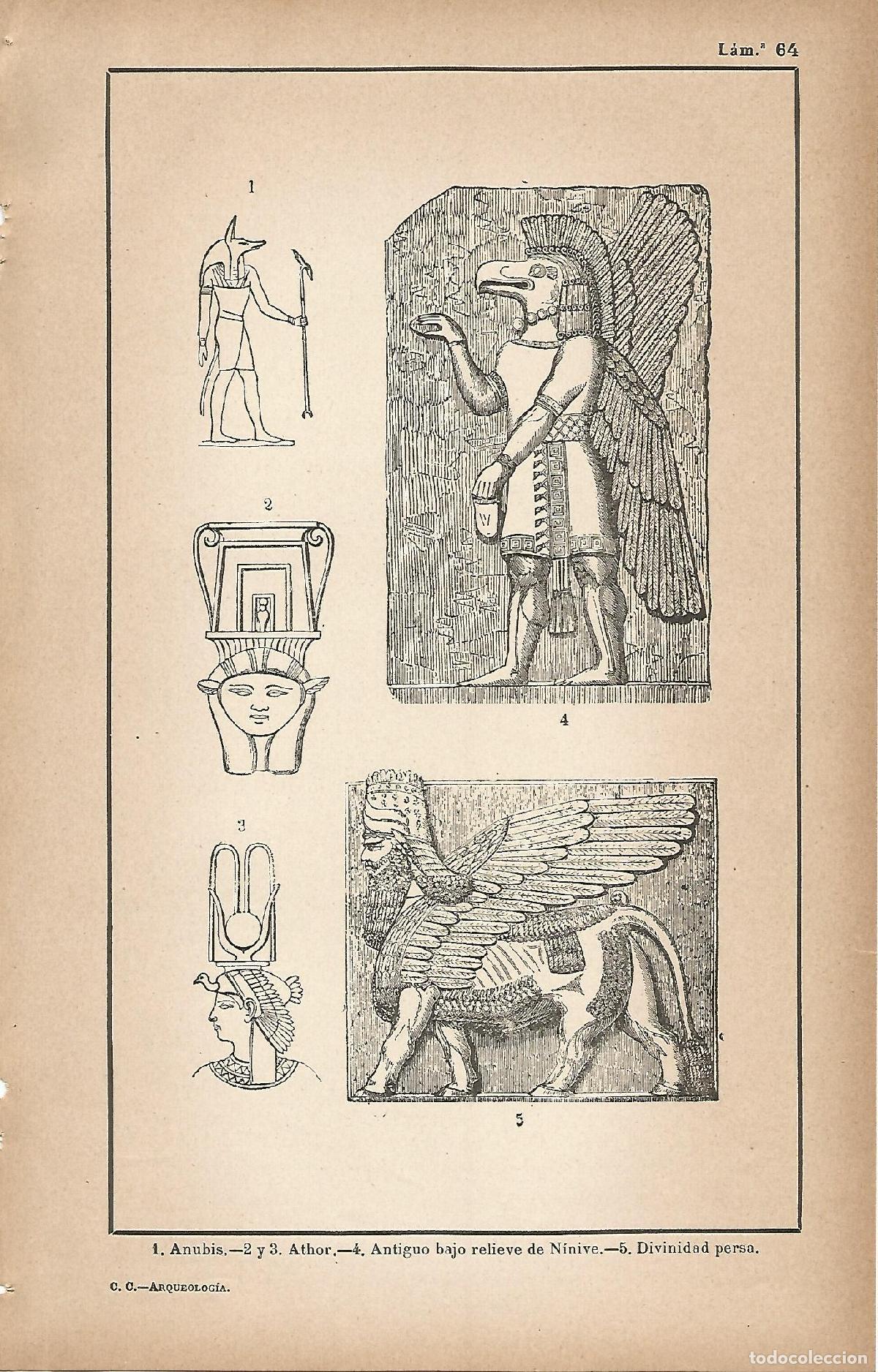 Postcards: Lamina 064: Anubis - Hathor - Bajo relieve de Ninive - Toro alado - C&eacute;sar Cant&uacute;