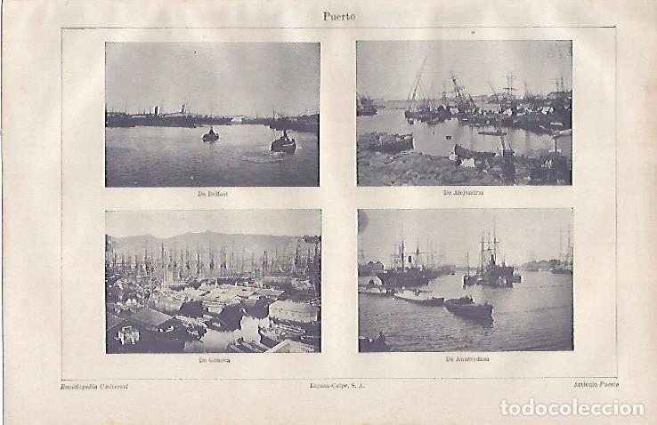 Postais: LAMINA ESPASA 23100: Puerto de Belfast Alejandria Amsterdam y Genova - Varios