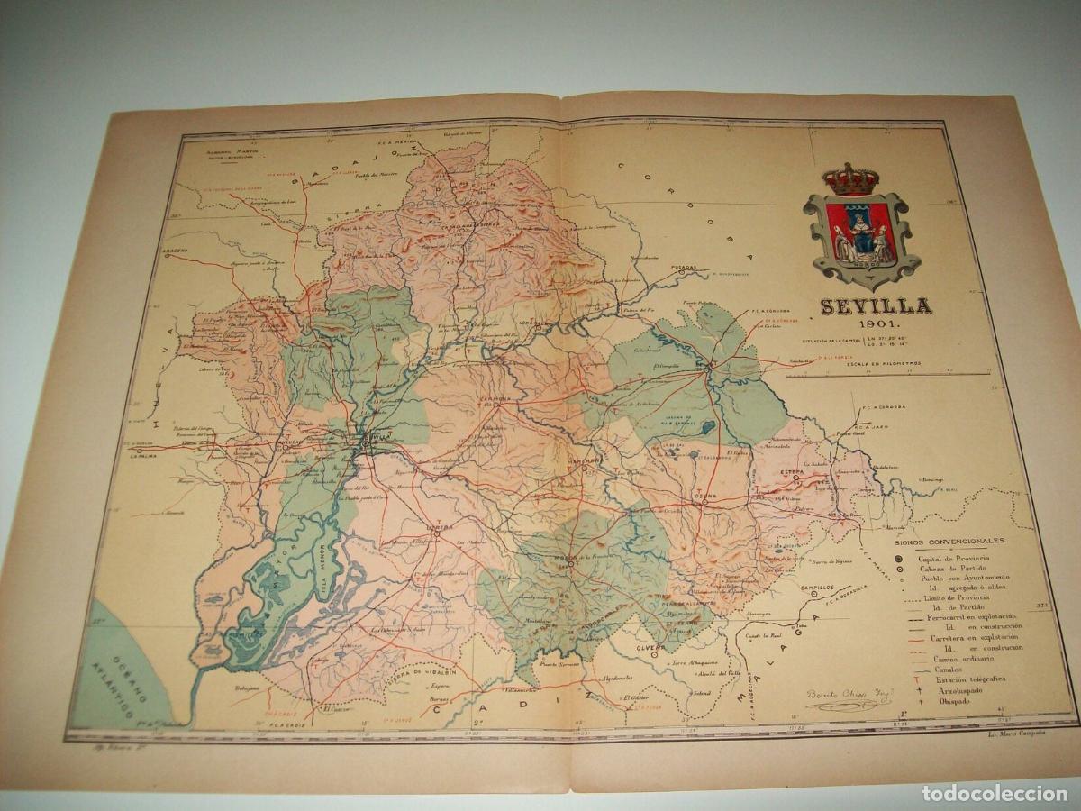 Cartoline: Mapa de la provincia de Sevilla. 1901. Firmado por Benito Chias - Benito Ch&iacute;as y Carb&oacute;