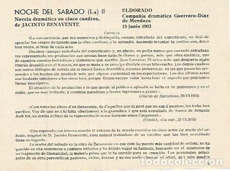 Postkarten: LAMINA 2973: Criticas de La Noche del Sabado de Jacinto Benavente. El Dorado 18 junio 1903 - Jose Ma