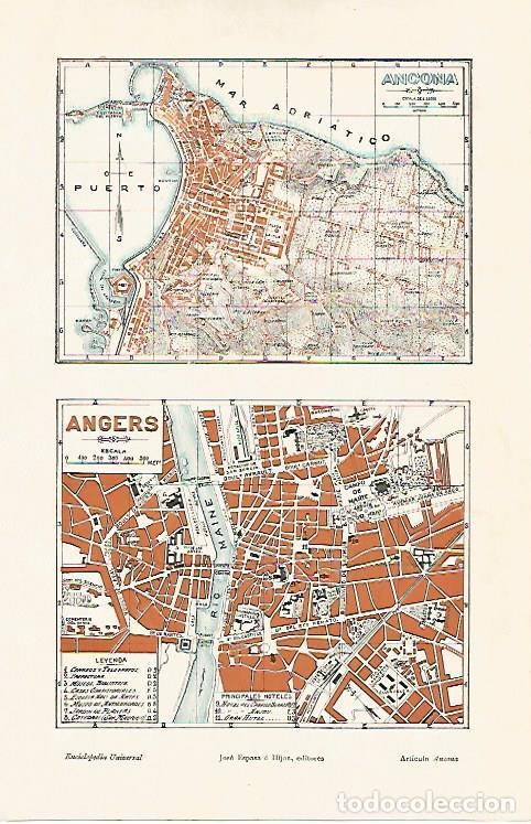 Postales: LAMINA ESPASA 6951: Plano de Ancona (Italia) y de Angers (Francia) - Varios
