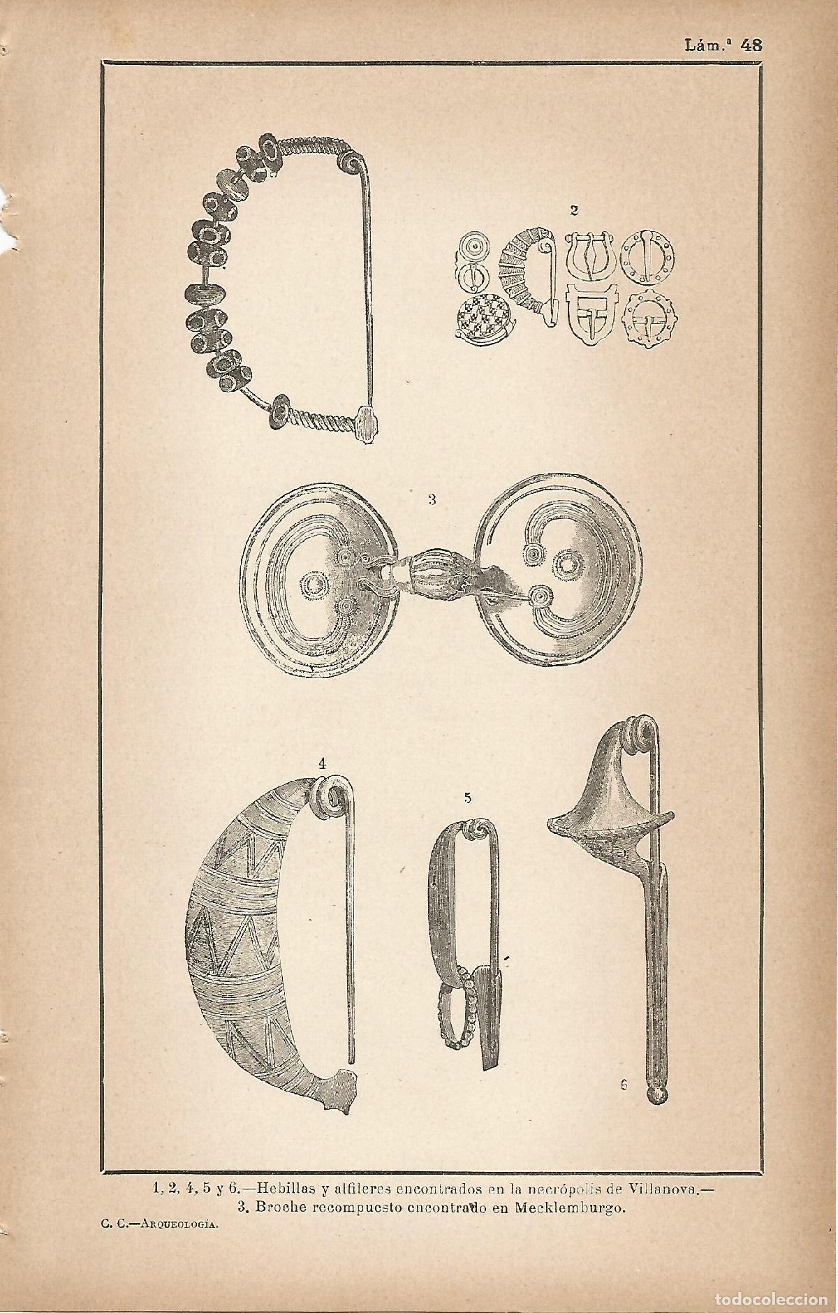 Cartoline: Lamina 048: Fibulas y alfileres de Villanova (Italia) - C&eacute;sar Cant&uacute;