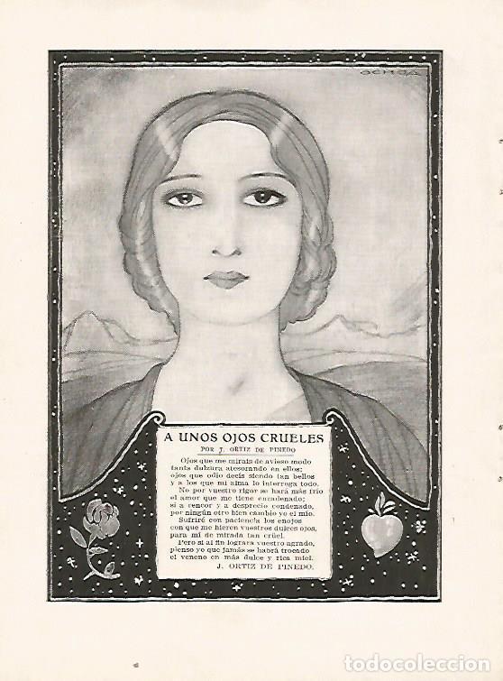 Postales: LAMINA BLANCO Y NEGRO 7505: Aunos ojos crueles por J. Ortiz de Pinedo - Varios