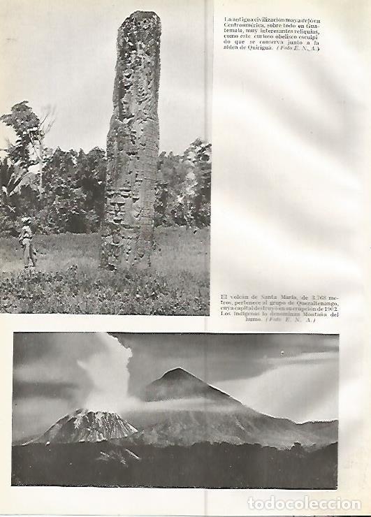 Cartes Postales: LAMINA GEOGRAFIA 0219: Obelisco maya en Quirigua y volcan de Santa Maria Guatemala - Ricardo Beltran