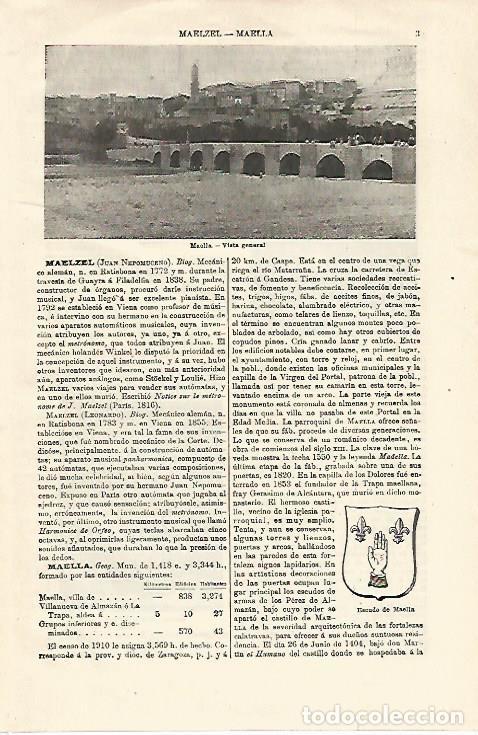 Postais: LAMINA ESPASA 18475: Vista y escudo de Maella Zaragoza - Varios