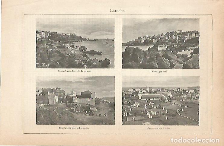 Postcards: LAMINA ESPASA 9011: Vistas de Larache Marruecos y en la otra cara : plano alrededores Larache - Vari