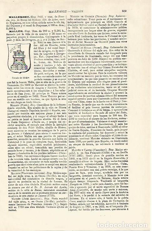 Postkarten: LAMINA ESPASA 18586: Escudo de Mallen Zaragoza - Varios