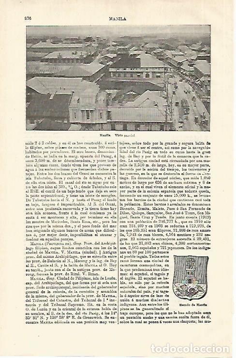 Postkarten: LAMINA ESPASA 18622: Vista y escudo de Manila Filipinas - Varios