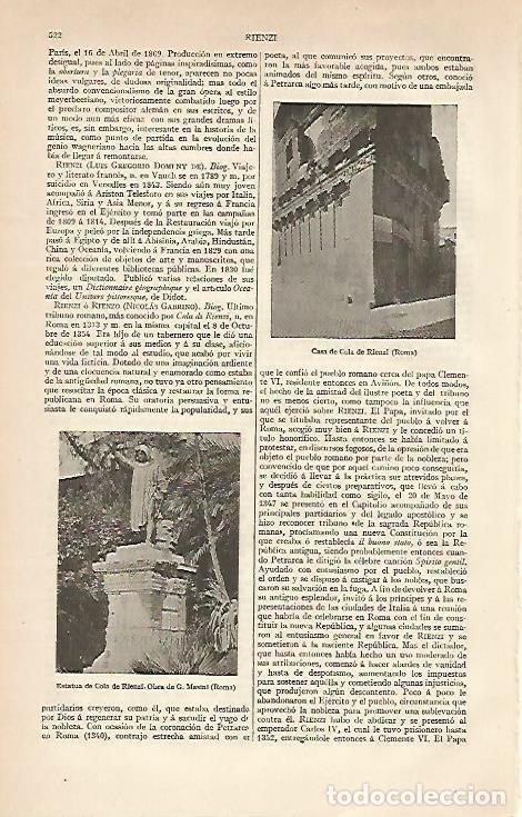 Postais: LAMINA ESPASA 6651: Estatua y casa de Cola de Rienzi en Roma - Varios Autores