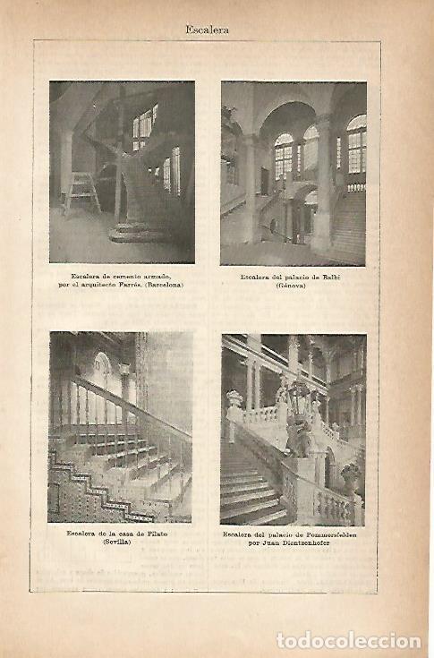 Postais: LAMINA ESPASA 18857: Escalera Farres en Barcelona del palacio de Balbi Casa de Pilatos y Palacio de