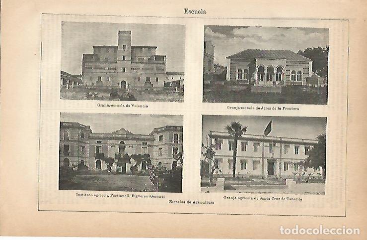 Postkarten: LAMINA ESPASA 18947: Escuelas de Agricultura en Valencia Jerez de la Frontera Figueres y Tenerife -