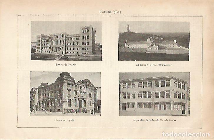 Postales: LAMINA ESPASA 25035: Palacio de Justicia Carcel Banco de Espa&ntilde;a y Pabellon en La Coru&ntilde;a - Varios