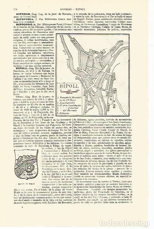 Postales: LAMINA ESPASA 13665: Plano y escudo de Ripoll Barcelona - Varios