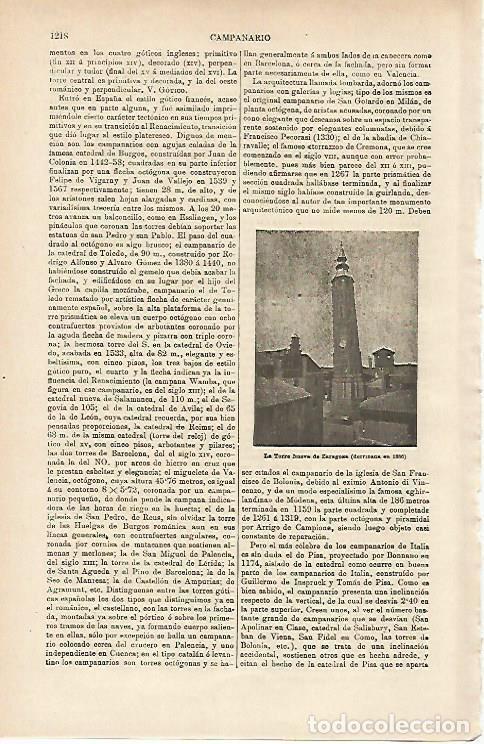 Postais: LAMINA ESPASA 14795: La Torre Nueva de Zaragoza derribada en 1886 - Varios