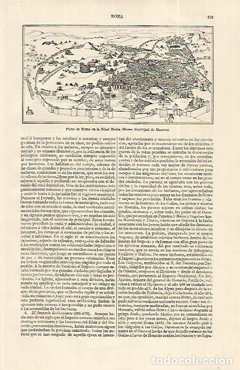 Postales: LAMINA ESPASA 19199: Plano de Roma en la Edad Media - Varios