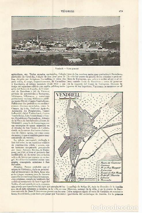 Postkarten: LAMINA ESPASA 17446: Vista y plano del Vendrell Tarragona - Varios