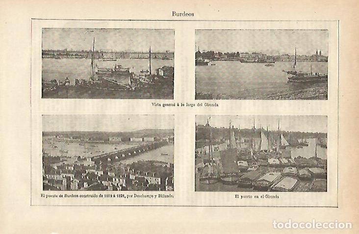Postales: LAMINA ESPASA 25516: Vistas de Burdeos - Varios