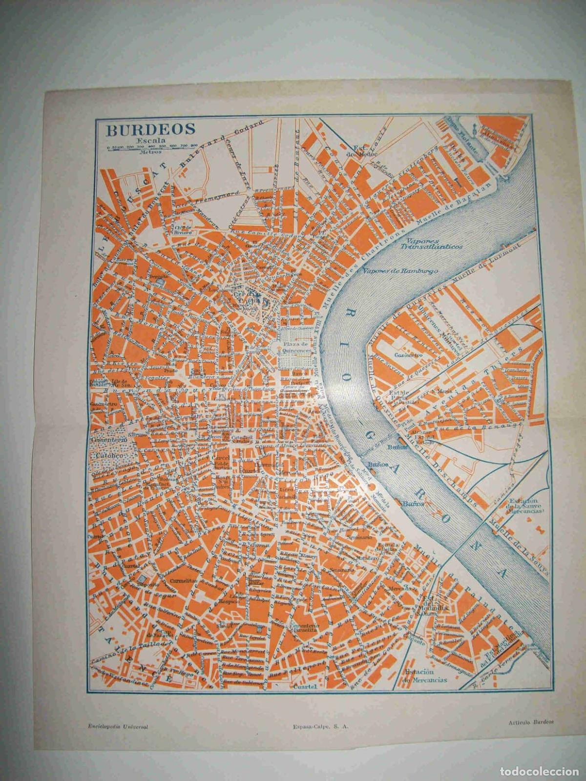 Postkarten: LAMINA ESPASA 25519: Mapa de Burdeos - Varios