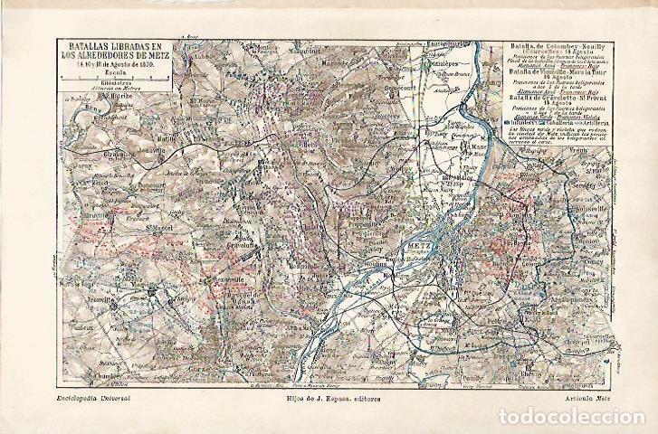 Postkarten: LAMINA ESPASA 17906: Mapa de las batallas libradas en Metz - Varios