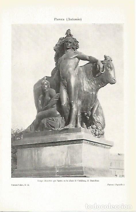 Postcards: LAMINA ESPASA 2850: Escultura de la Plaza Catalu&ntilde;a de Barcelona obra de Antonio Parera - Varios Auto
